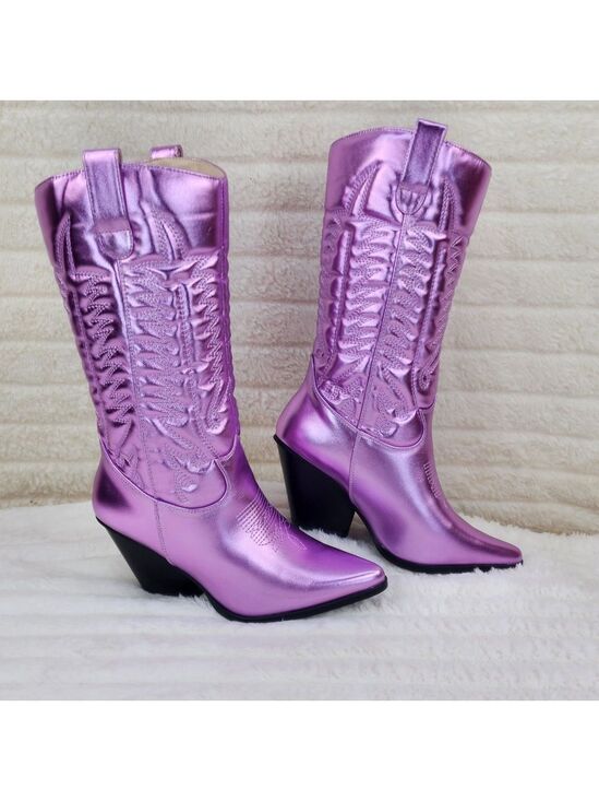 Cape Robbin Shoes - Disco Cowboy Metallic Lilac Purple Western Cowgirl Boots New